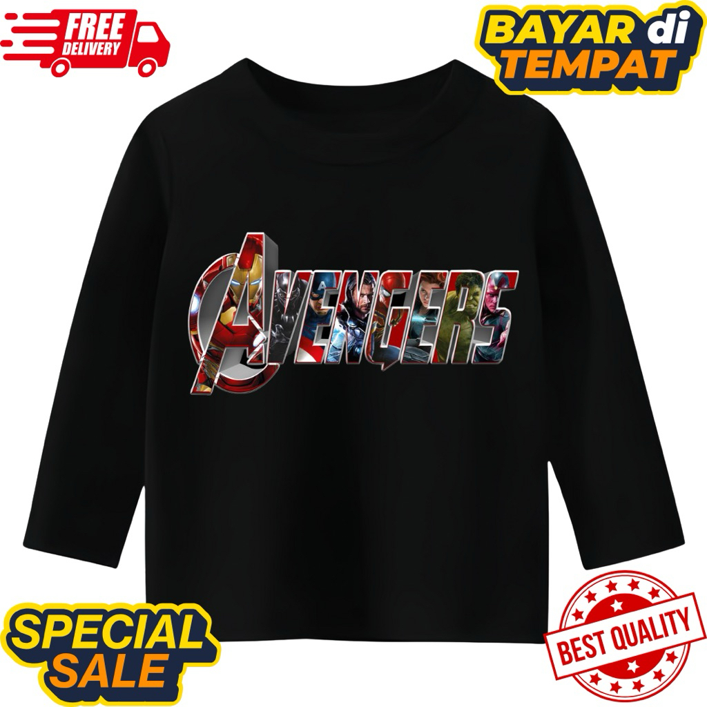 เสื้อยืดแขนยาวเด็กผู้ชายพร้อมข้อความโลโก้ avenger motif