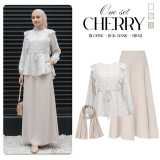 One Set Wanita Kekinian ( Blouse Ruffle + Rok Basic + Hijab Pasmina ) 3in1 Outfit Casual Semi Formal Setelan Lebaran Remaja Muslimah OOTD - DPTGF