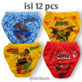 12 pcs celana dalam anak laki-laki karakter superhero usia 1-8 tahun CD anak cowok terbaru