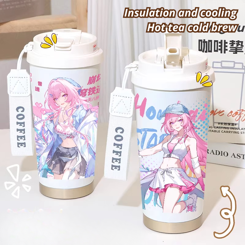 Cyrene Pink Honkai Star Rail 500ml ขวดดื่มสแตนเลส กันรั่ว ปลอดภัยสําหรับร้อนและเย็น พร้อมหลอด ใช้งานได้จริง เบา พกพาสะดวก เหมาะสําหรับเด็ก วัยรุ่น และผู้ใหญ่