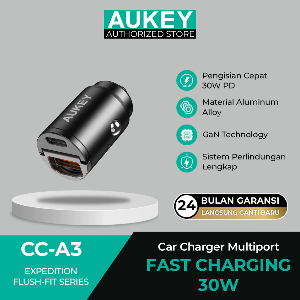 Ukey Car Charger 30W USB และ Type C 2 พอร์ตอลูมิเนียมอัลลอยด์ Mini Car Charger PD Fast Charging Sams
