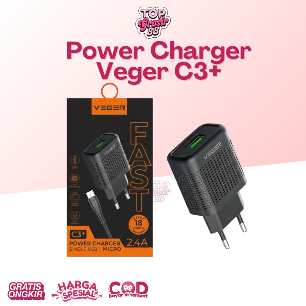 Veger C3+/Power Charger Veger C3+ พร้อมสายชาร์จเร็ว Type C 2.4A ORIGINAL