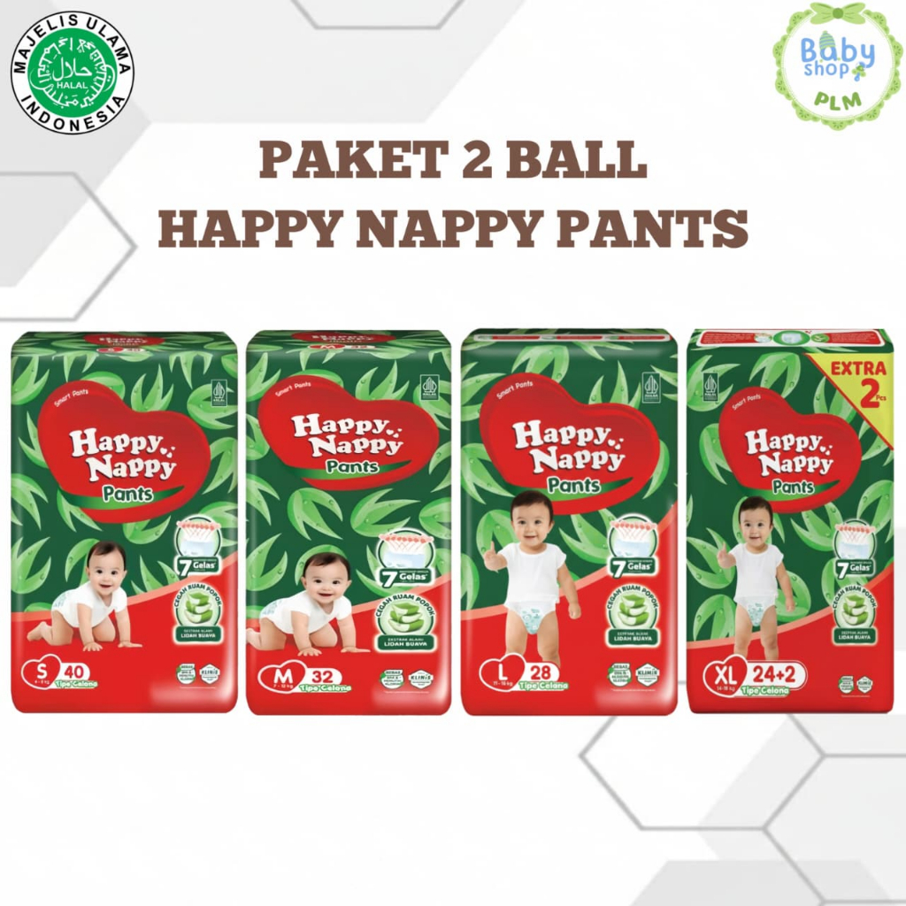 HAPPY NAPPY SMART PANTS PACKAGE 2 BALLS S 40 M 32 L 28 XL 24+2