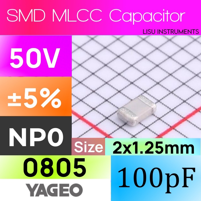 100pF ±5% 50V NP0 C0G 0805 2012(mm) ตัวเก็บประจุเซรามิกหลาย SMD MLCC Yageo CC0805JRNPO9BN101