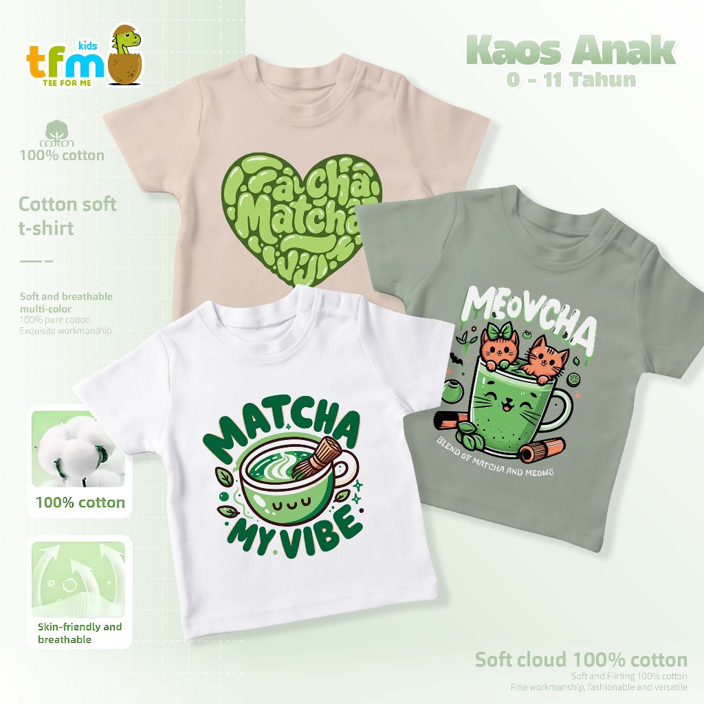 Teeforme Matcha Kids เสื้อยืด I Cotton Stretch 0-11 ปี I ชายหญิง I Tops Kids Tshirt