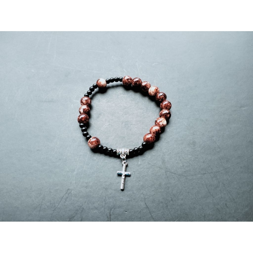 G1720 HEAVY PEARL ROSARY BRACELET CRYSTAL GLASS
