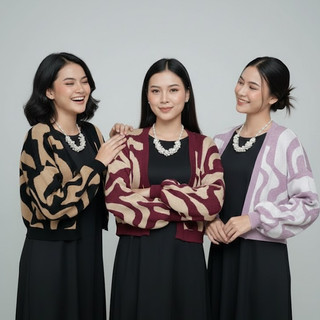 Cardigan Best Seller AREUM Outer Cardigan Crop Top  Zebra Rajut komputer Motif Abstrak Knitwear Premiun