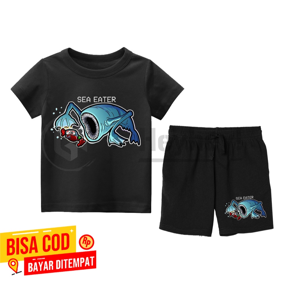 ชุดเสื้อยืดเด็ก Sea ater sea monster พิมพ์ชื่อฟรี