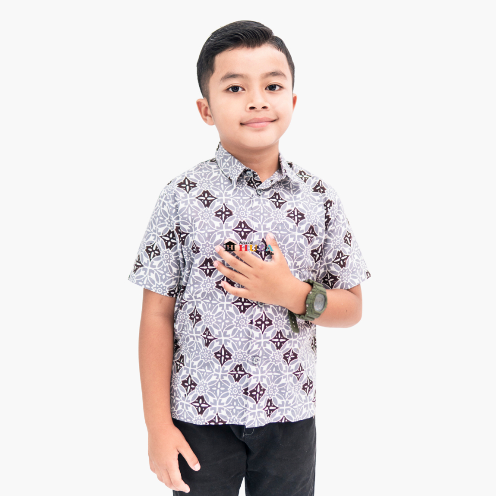 KAMEJA BATIK HUZA - เสื้อเชิ้ตแขนสั้นแขนสั้นของ CHILDRENS AXCEL HEM