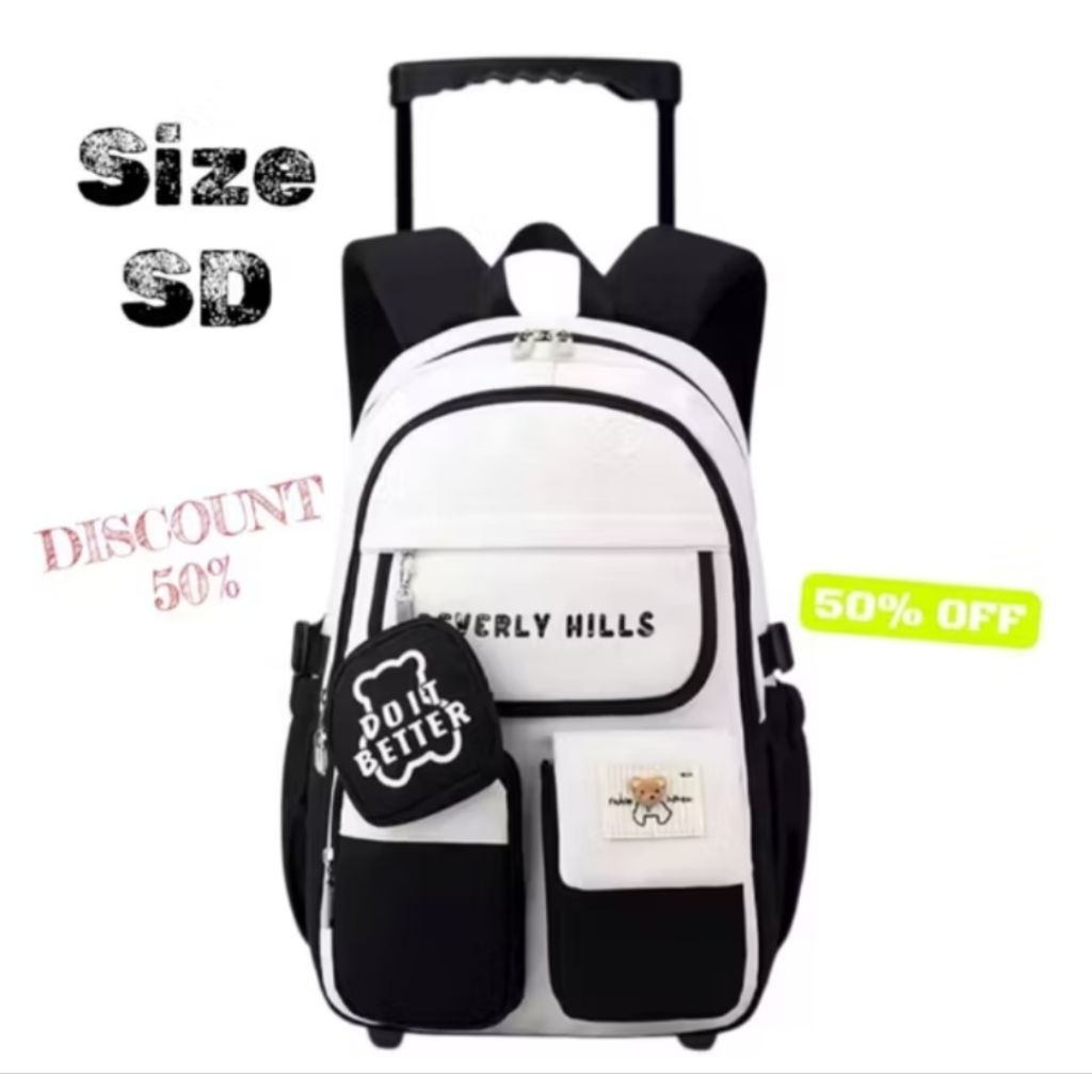 BEAR BETTER กระเป๋าเป้รถเข็นมีล้อสําหรับเด็กผู้หญิงชั้นประถมศึกษา