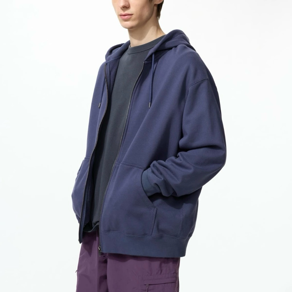 เสื้อแจ็คเก็ตมีฮู้ดมีซิปของแท้ของ Uniqlo