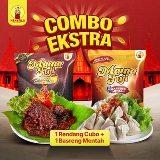 Mamafuji - PAKET MURAH (Rendang Cubo-Cubo 80Gr Kemasan Cicip Isi 1 Potong Daging Per Pack + Basreng Mentah Chili Oil 200Gr)