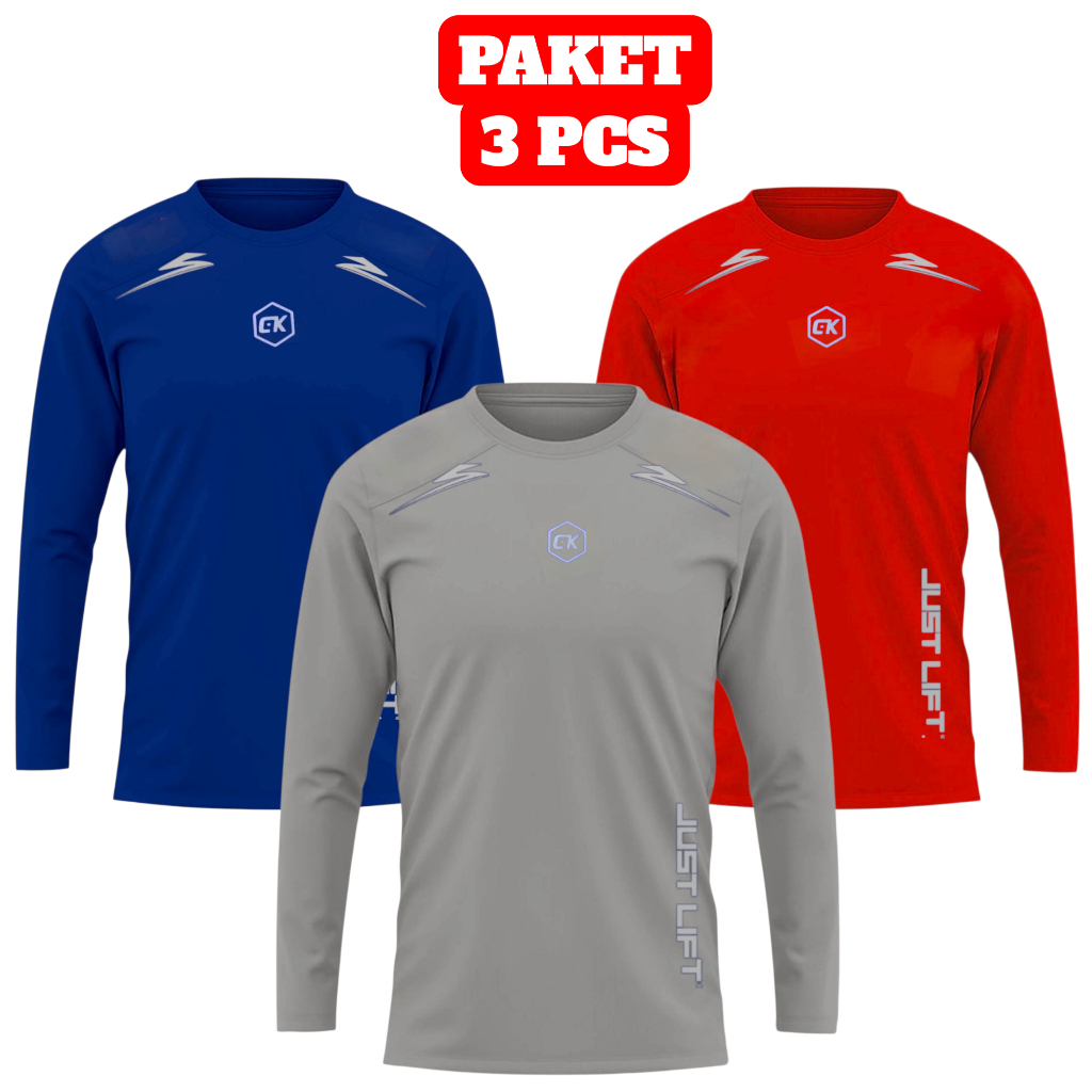 บรรจุุภัณฑ์ 3 ชิ้น LONG-SLEEVED SPORT T-SHIRTS/GYM เสื้อยืดสําหรับผู้ชายและผู้หญิง/ผ้าเย็น/ FITNESS 