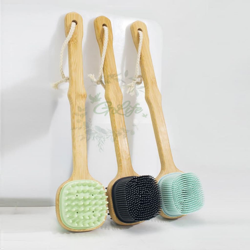 GLife พรีเมี่ยมซิลิโคนไม้ไผ่ไม้ Pungggung แปรง Body Brush ซิลิโคนฟองน้ําอาบน้ําคุณภาพสูงแปรงอาบน้ํา