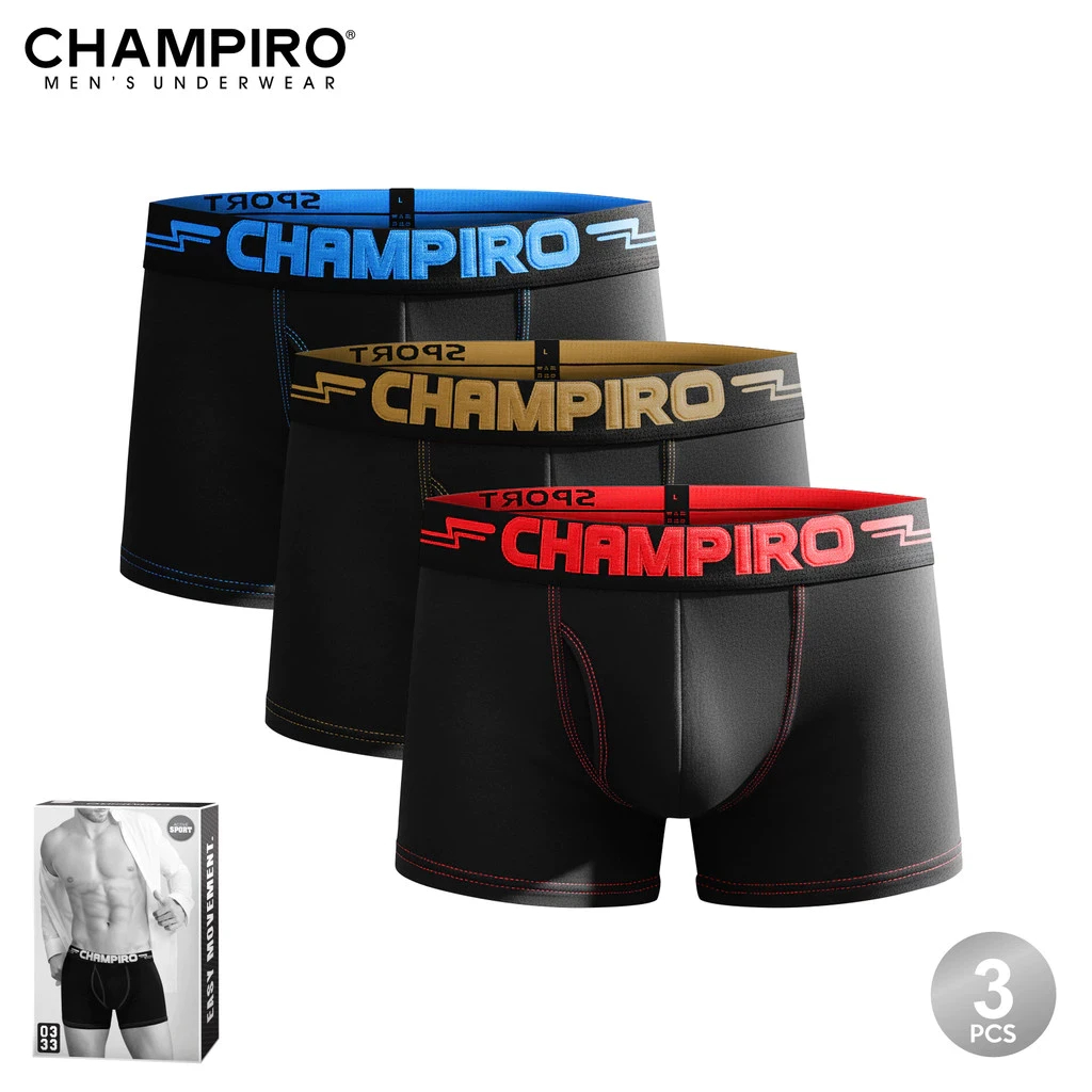 (3 ชิ้น) Boxer Champiro C.0333-C | นักมวยผู้ชาย | ลิ้นชักซีดี | กางเกงในชายจําปีโร | กางเกงขาสั้น Bo