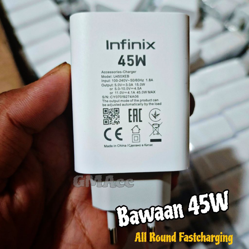 อะแดปเตอร์ Infinix 45Watt สําหรับ Hot 60 Pro, Note 40, Note 50, GT 20 PRO, GT 30 PRO