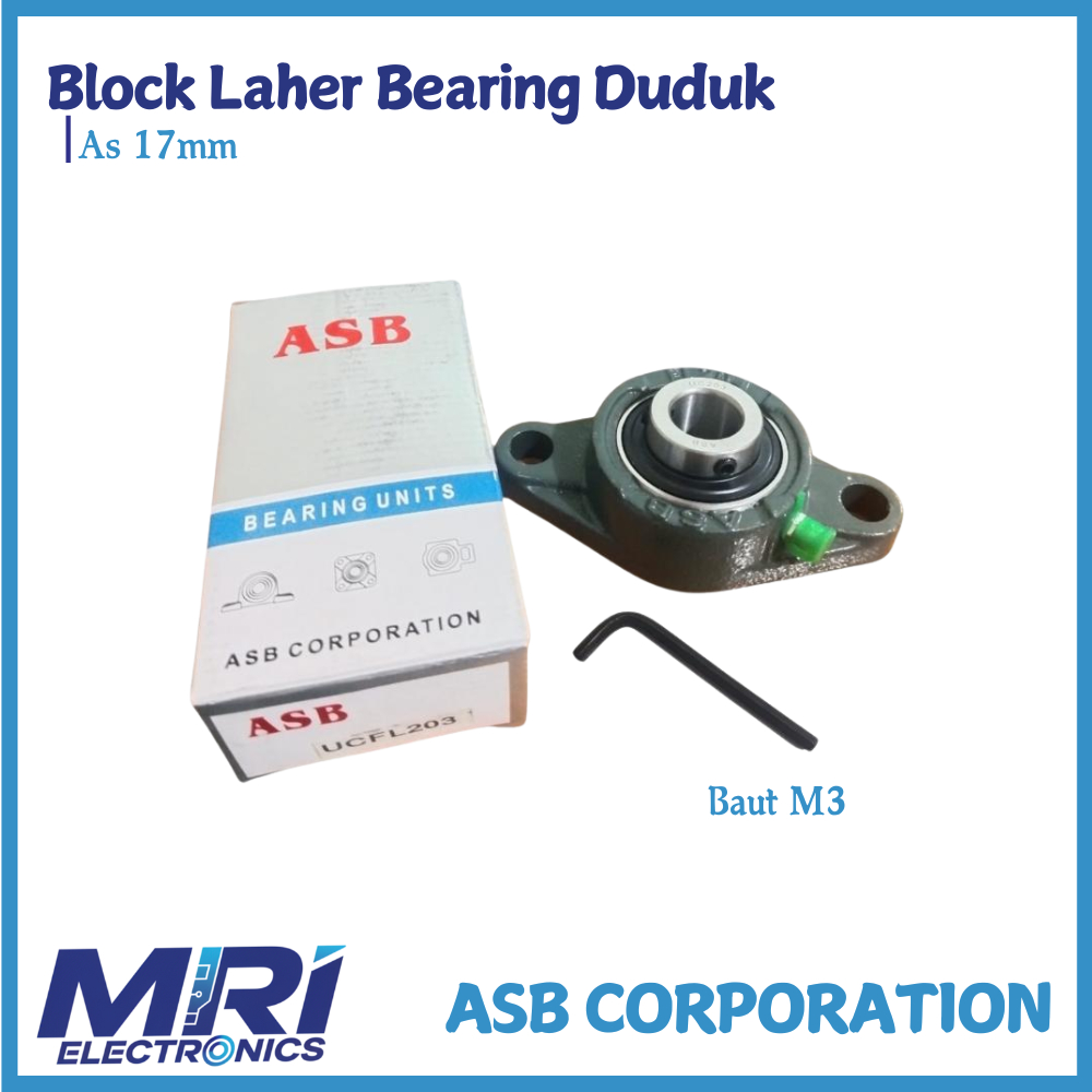 ASB UC203 FL204 หมอนบล็อกแบริ่งที่นั่ง AS 17mm Bolt M3