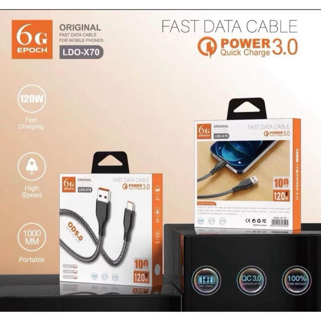 K01 สายเคเบิลข้อมูล 1 และ 3 เมตร 120W 6G Xwin K01 Fast Charging cas hp