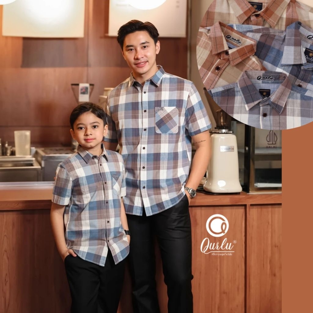 KEMEJA Qurlu - เสื้อคอปก FORMAL นําเข้าสําหรับพ่อ/เด็ก NATHAN SERIES Checked Motif PREMIUM IMPORT (N