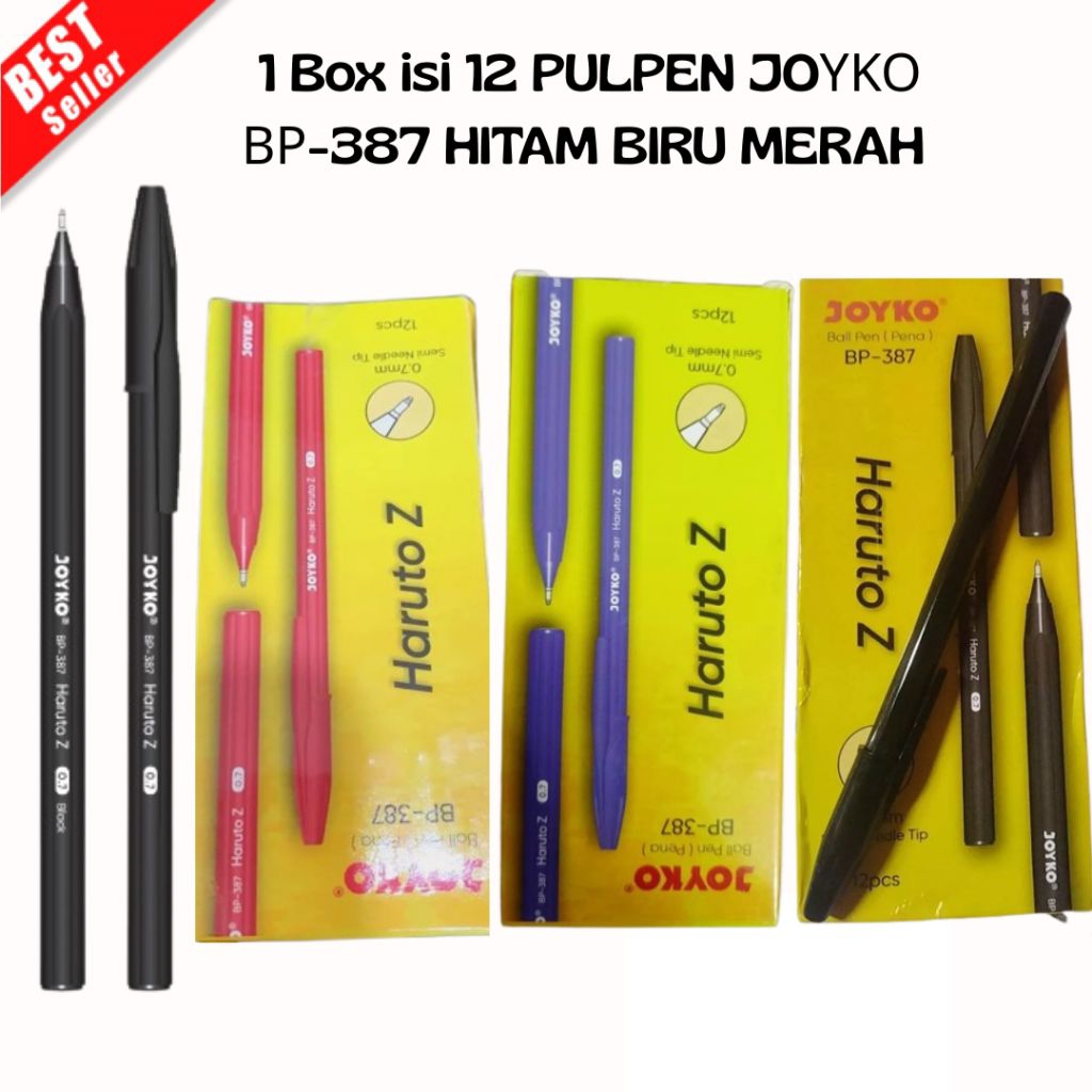 MERAH (WHOLESALE) 1 กล่อง มี 12 JOYKO BP 887 Pens BLACK BLUE RED (SUF)