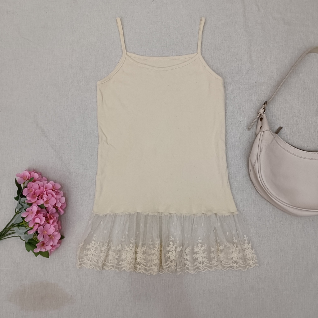 Coquette Cream Lace Tank Dress Lolita Kawaii Aesthetic Top