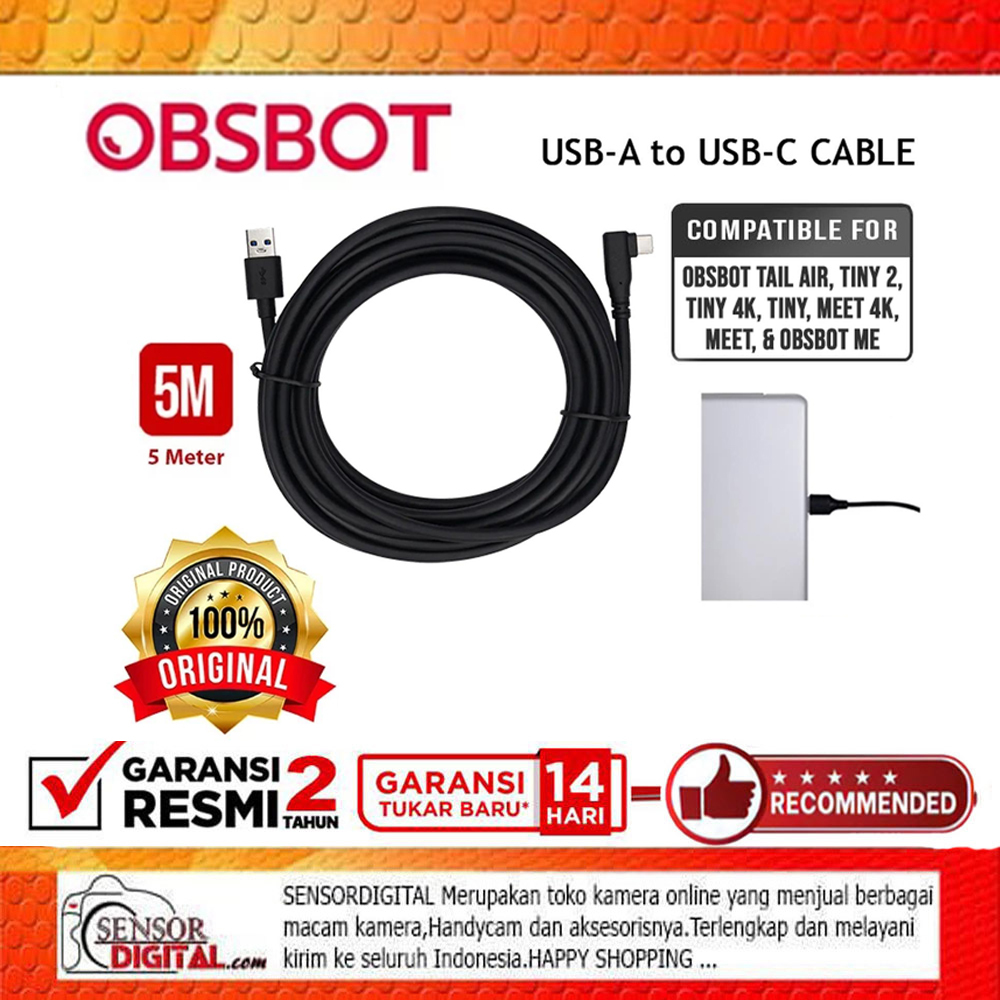 OBSBOT สาย USB-A ถึง USB-C 5 เมตร USB C 5 ม. สําหรับ OBSBOT Tiny Original