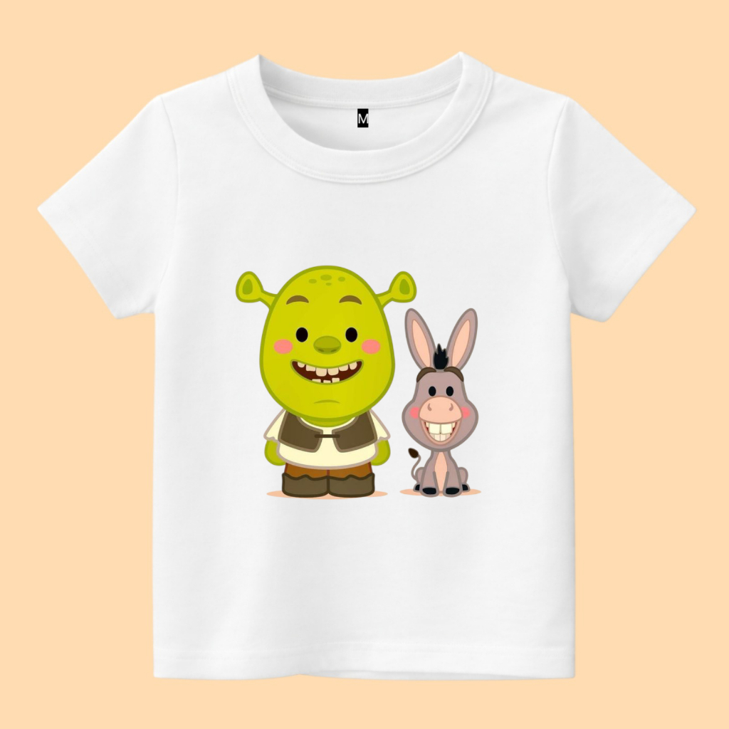 เสื้อยืดเด็กตัวละคร Shrek และ Donkey