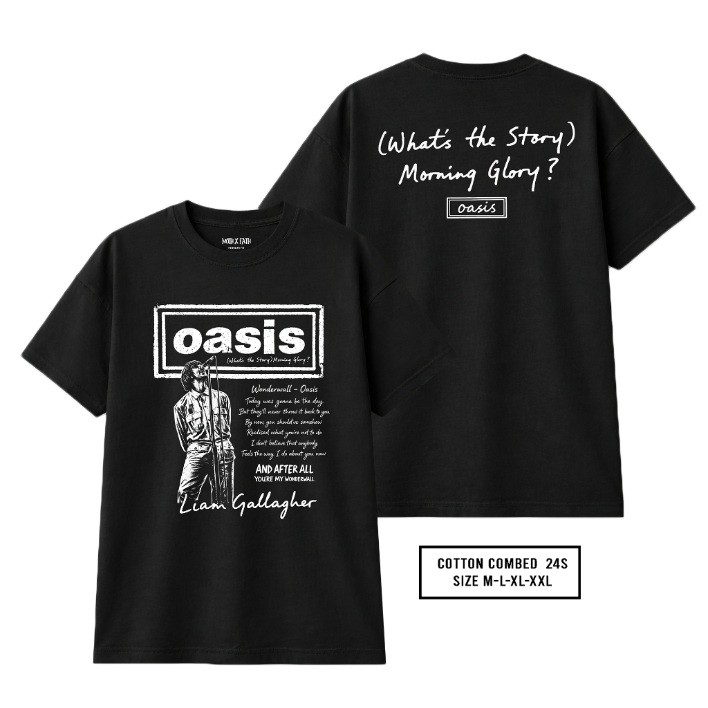 เสื้อยืด Oasis Wonderwall สีดําและสีขาว Unisex Cotton Combed 24s Band Series