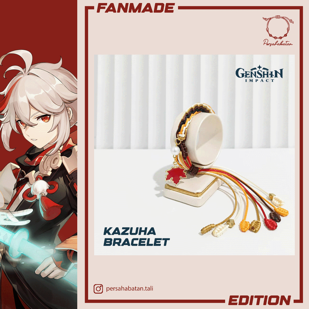 MERAH Genshin Kazuha Inazuma สร้อยข้อมือเชือกเมเปิ้ลสีน้ําตาลครีมแดง
