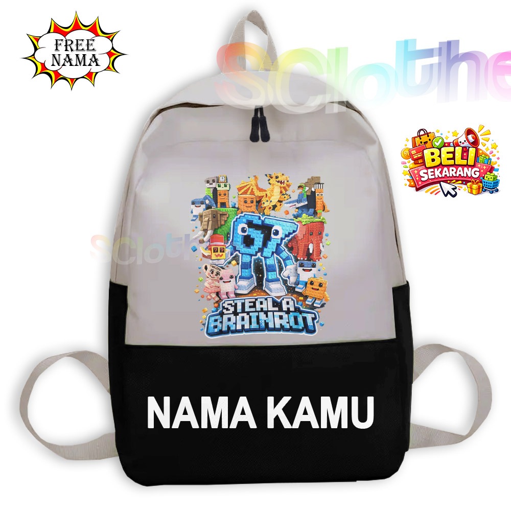 Brainrot Six Seven 67 Character School Backpack with Italian Brainrot Game Character 67 Custom Free 