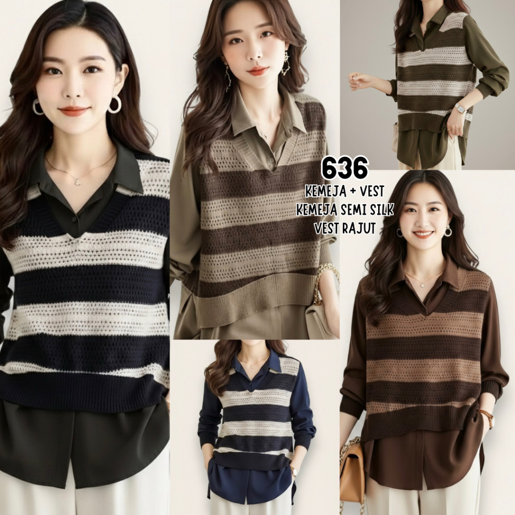 KATUN KEMEJA KM636 เสื้อ 2 ชิ้นเสื้อ + ชุดเสื้อกั๊กผู้หญิง BKK Premium Oversize เสื้อผ้าฝ้ายถัก