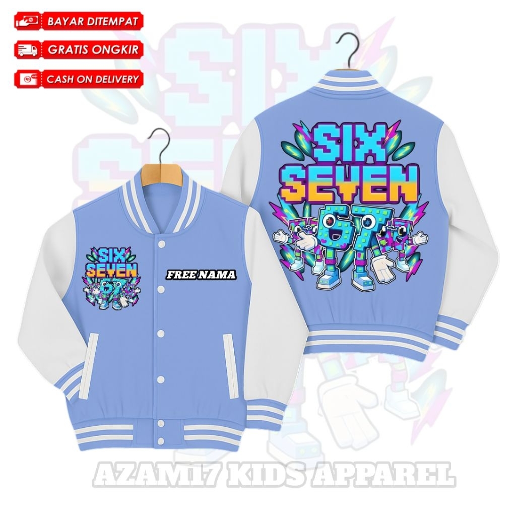 Six Seven Upgrade Kids Varsity Baseball Jacket ชื่อฟรี / Roblox Steal Brarot Six Seven Kids Varsity 