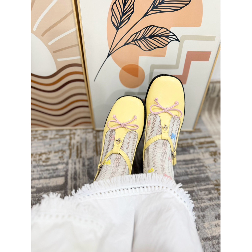 Hy_shoes. รองเท้า Aiko Marry Jane สีเหลืองพาสเทล