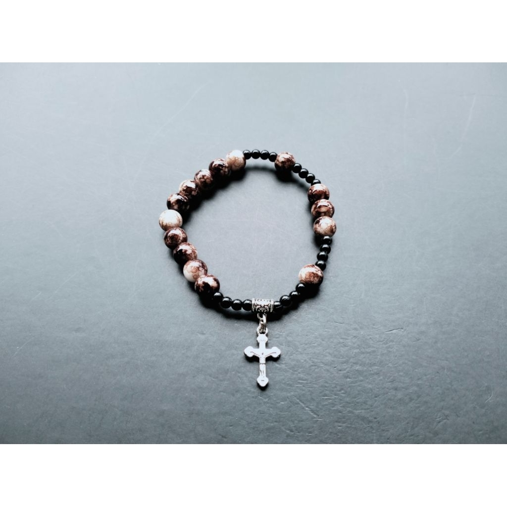 G358 8MM JADE GLASS CRYSTAL PEARL ROSARY BRACELET