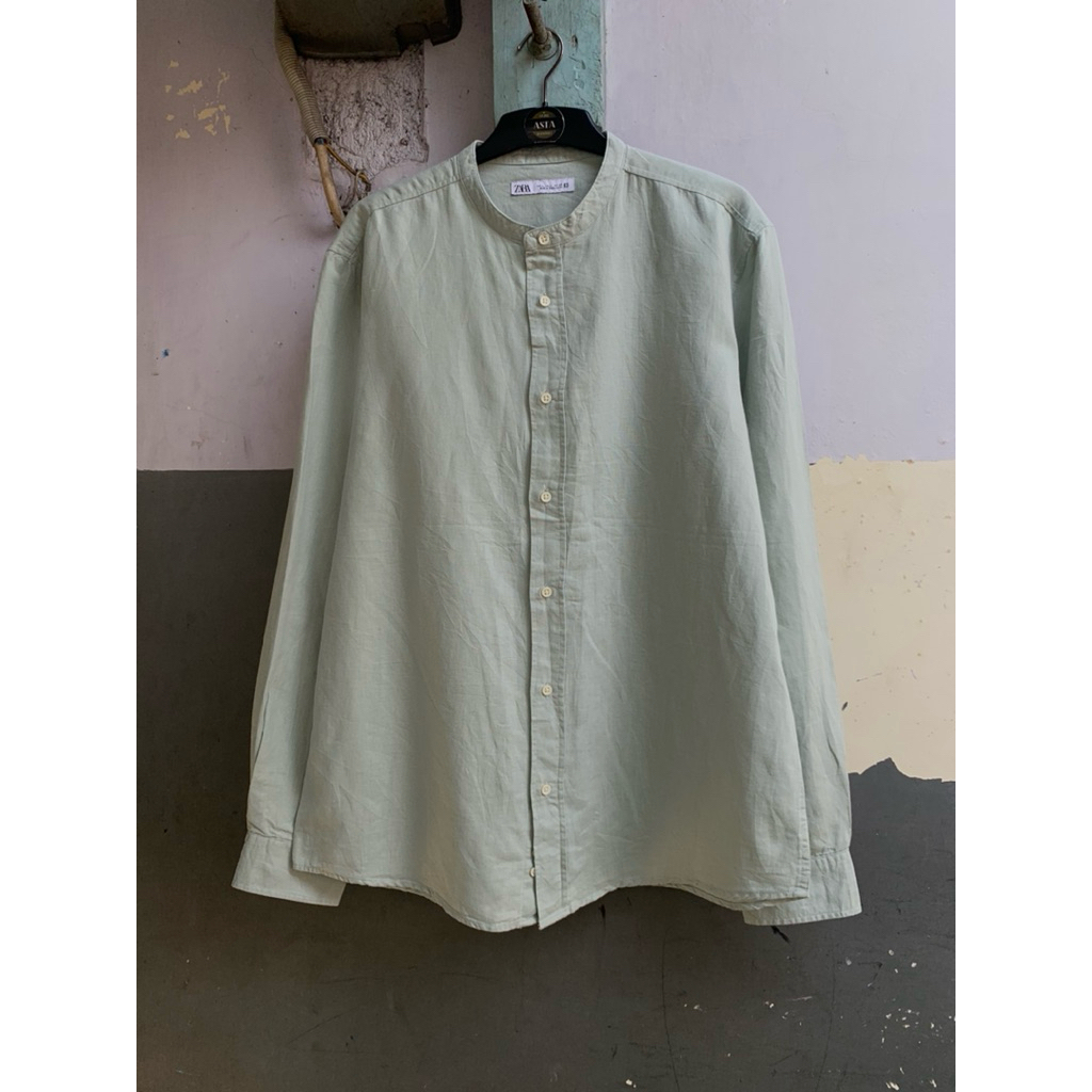 KEMEJA Zara Shanghai เสื้อคอปกผ้าลินินธรรมดาแขนยาวก่อนรัก shb.1.09