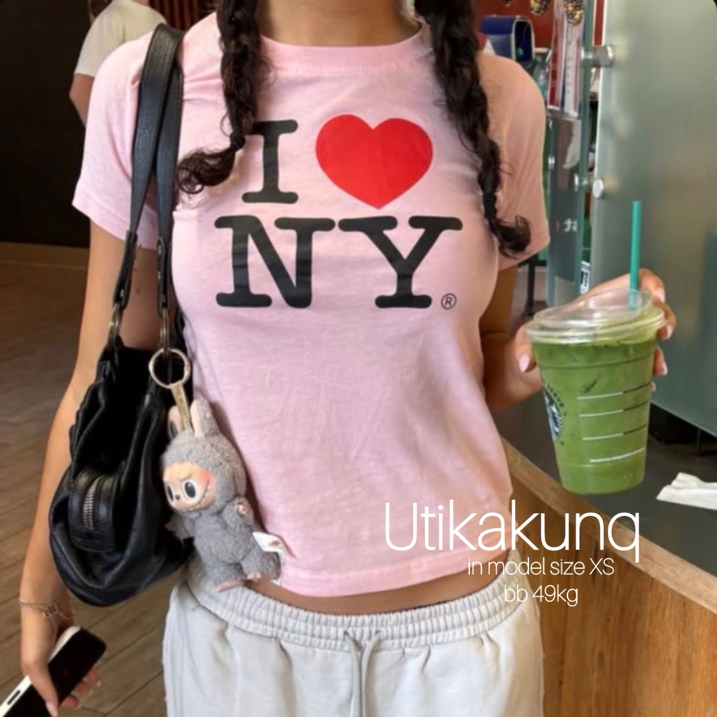 UTIIKAKUNQ - Y2K SLIMFIT TEE PINK I LOVE NY เสื้อยืด FIT BODY PINK
