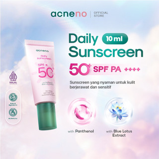 [NEW SIZE] Panthenol & Blue Lotus Extract Acneno Daily Sunscreen Untuk Kulit Berjerawat & Nyaman Untuk Kulit Oliy - SPF 50+ PA++++ Chemical Sunscreen isi 10ml