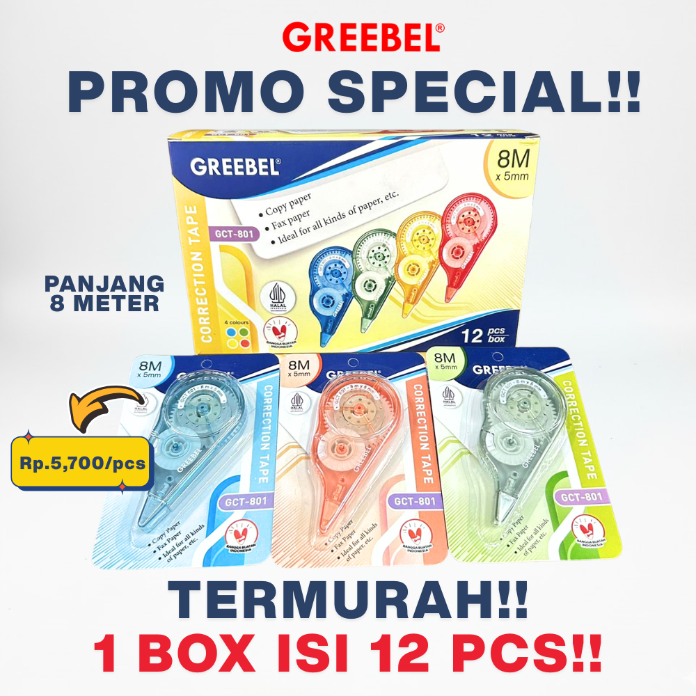 Type x Pastel Paper 8m เทปลบคําผิด Greebel GCT-801 (ชิ้น) - ม้วนเทป Type X