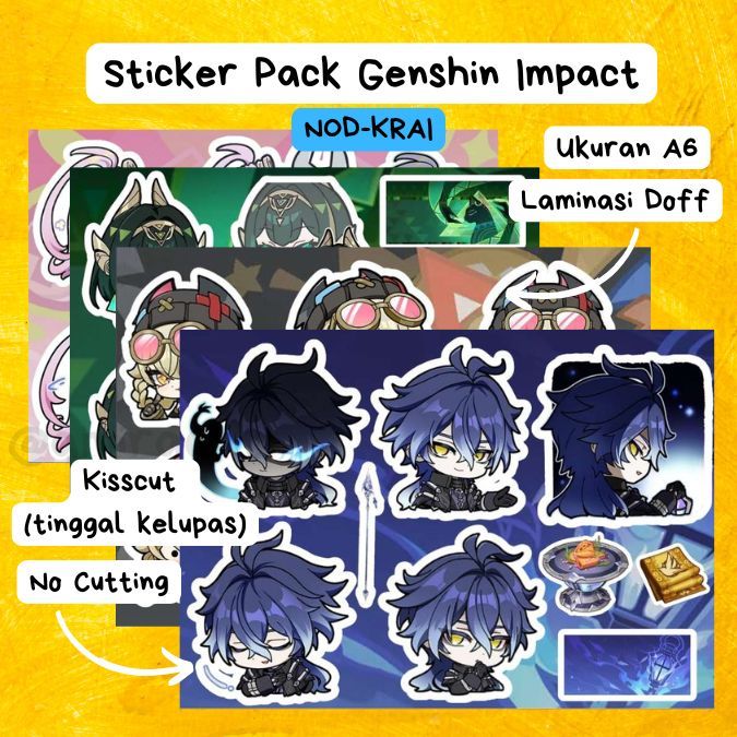 [NOD KRAI] สติ๊กเกอร์แพ็ค Genshin Impact A6 ไวนิล, Doff, Kisscut | Aino Columbuna Flins Illuga Ineff