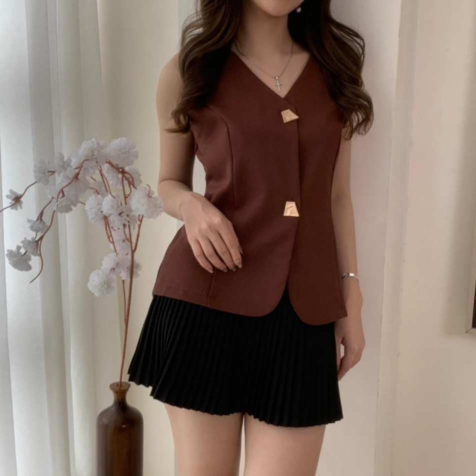 Irene Vest - Lenca Semiwool Office Vest Top Ring Belt Korean Blazer Vest Women