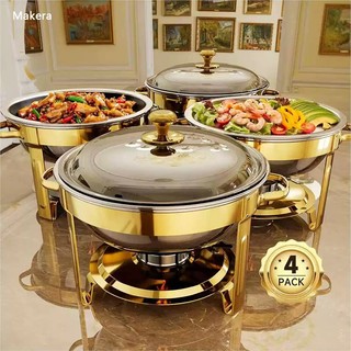 Makera 4 Pcs Prasmanan Lauk Paket Chafing Dish Tempat Wadah Lauk Makanan Tutup Kombinasi Chafing Dish Fast Food Tempat Prasmanan Stainless Set