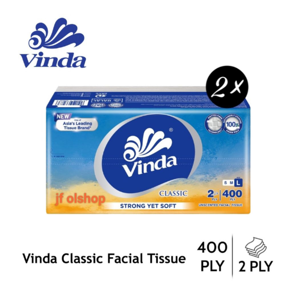 | 2ชิ้น | Vinda classic face soft pack 400ply ทิชชู่ 2 ชั้น - กระดาษเช็ดหน้า