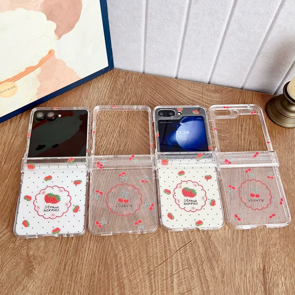 เคสใหม่ Samsung Zflip7 Center Protector Cherry Strawberry Polkadot น่ารัก Charm สวยน่ารัก TPU ปลอก H