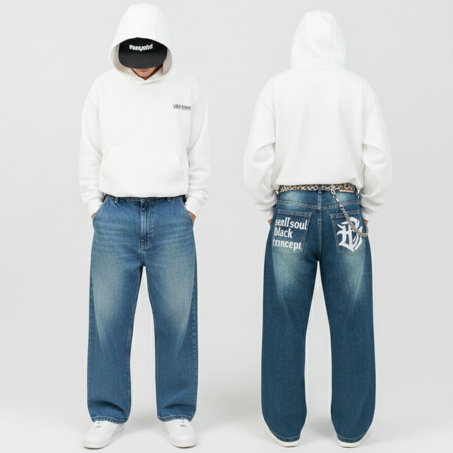 UNISEX Baggy Jeans Skena Highwaist Whisker Baggy Jeans