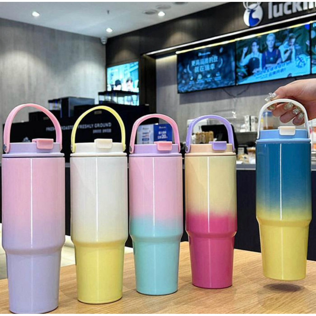 Macaroon Tumbler Gradient Tumbler With Handle 890ml Aesthetic Tumbler Viral Tumbler Best Selling Tum