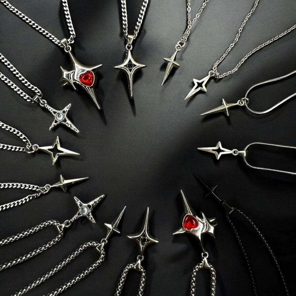 สร้อยคอคู่รักจี้แปดดาว Awn สร้อยคอเหล็กไทเทเนียมเจาะจุด Astrisme