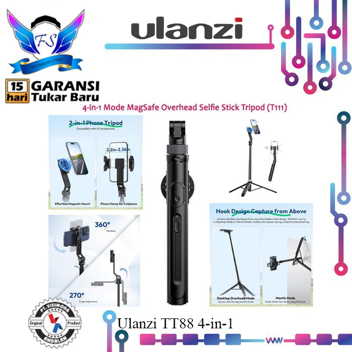 Ulanzi TT88 4-in-1 Mode MagSafe Overhead Selfie Stick ขาตั้งกล้อง (T111) ของแท้