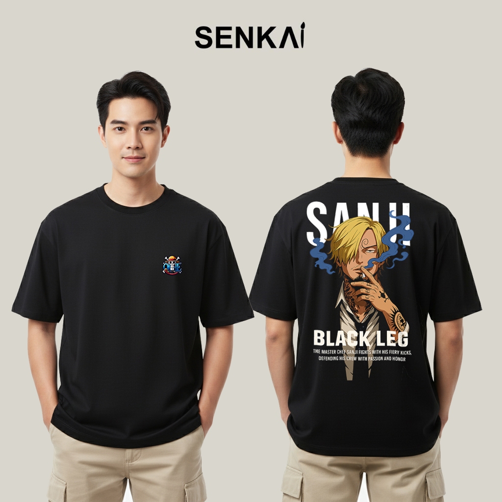 เสื้อยืด Sanji Anime Distro - สีดําขา Oversize/เสื้อยืดตัวละคร One Piece สําหรับผู้ชาย/ARC037
