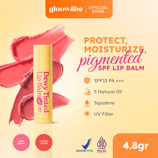 Gloow&be SPF Dewy Tinted Lip Balm Pelembab Bibir Berwarna| Menutup warna hitam di bibir| Tinted Lip Balm| Lip Balm SPF| Proteksi Sinar UV SPF 15 PA+++| Ringan| Bikin Bibir Tampak Cerah & Sehat