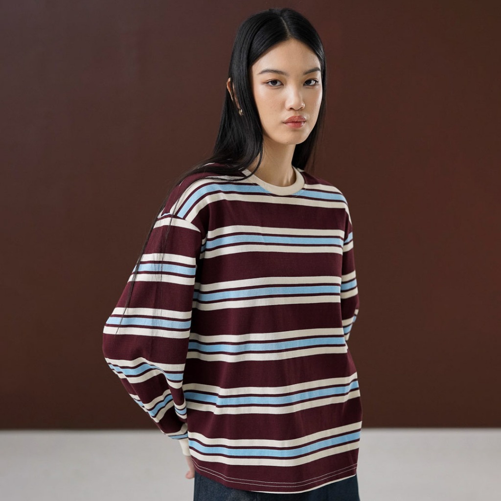 This Is April Womens Long Sleeve Basic Stripe Yebin Sweater Maroon Top 60019000